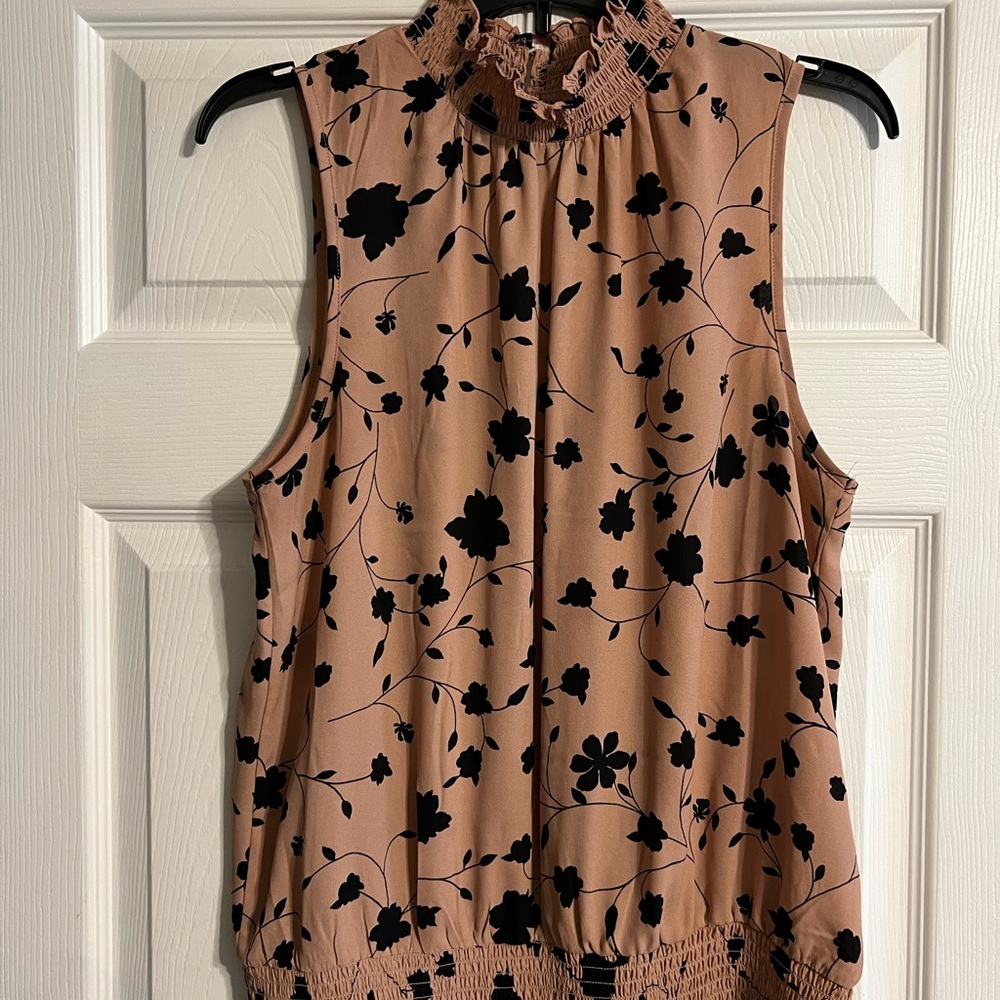 Floral Sleeveless Top - Black and Tan